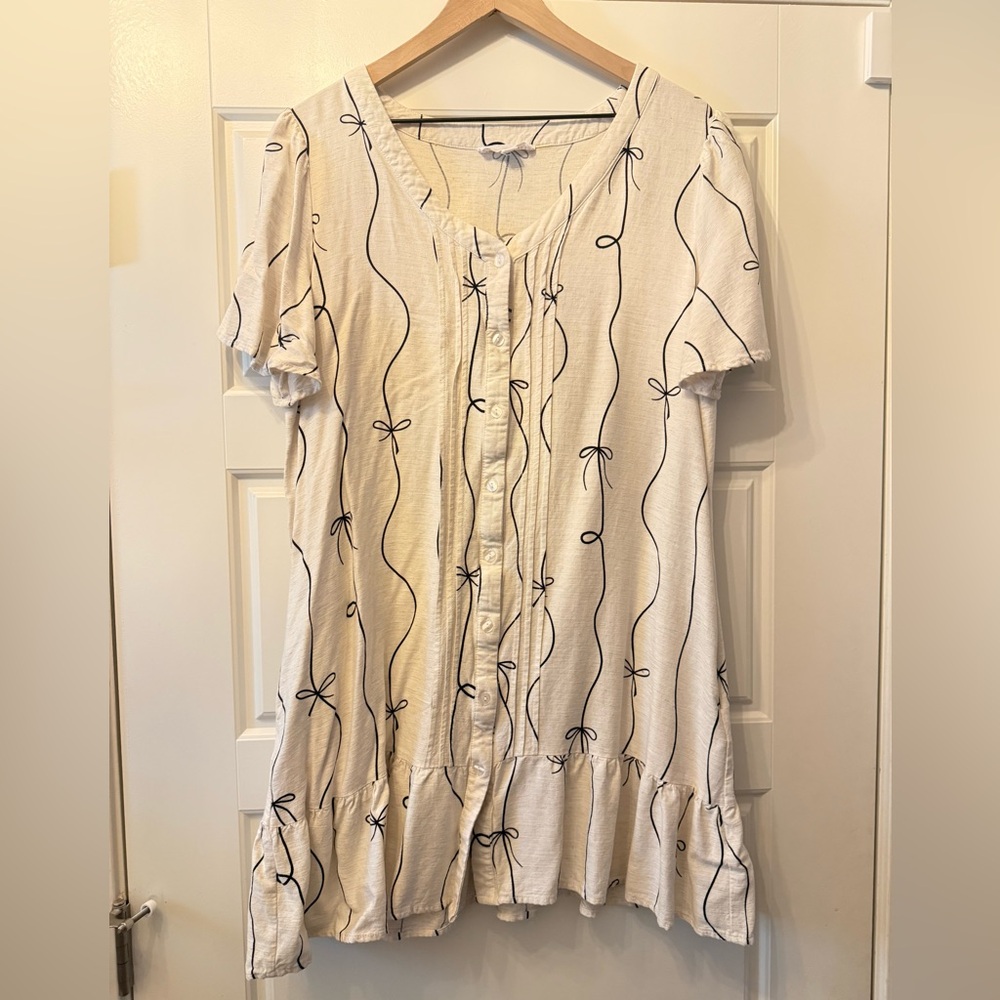 Jane Delancey Women's Cream and Black Coquette Bow Button-Down Dress